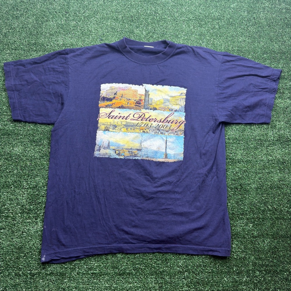 Vintage Free Style Saint Petersburg 1703-2003 T-Shirt Purple Mens XXL Graphic
